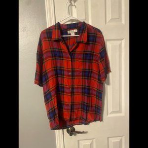 The Limited 100% Silk Red Plaid Men’s Button Down